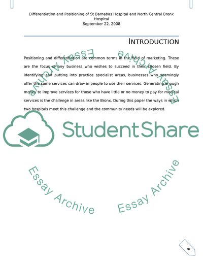 Differentiation and Positioning of St Barnabas Hospital and North Central Bronx Hospital