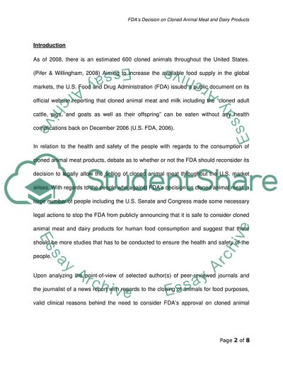 Food and Drug Administration Decision on Cloned Animal Meat and Dairy Products