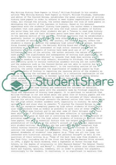 Why Writing History Term Papers is Vital, William Fitzhugh