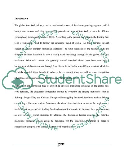 An Analysis of Marketing Procedures Being Used By Leading Fast Food Franchises