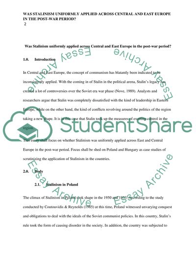 Was Stalinism Uniformly Applied across Central and East Europe in The Post-war Period