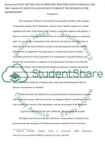 What Are The Laws Of Directors Remuneration In Australia Are They Adequate, Effective And Efficient To Protect The Interests Of The Shareholders