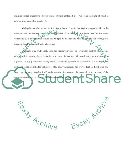 Romantic Love in Renaissance Literature and Madrigals