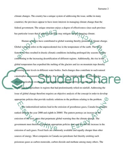 Climate changes (feasible economic policy or set of policies would you advise the Government of Canada to implement
