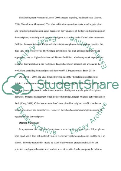 Religious Discrimination of Employees in China