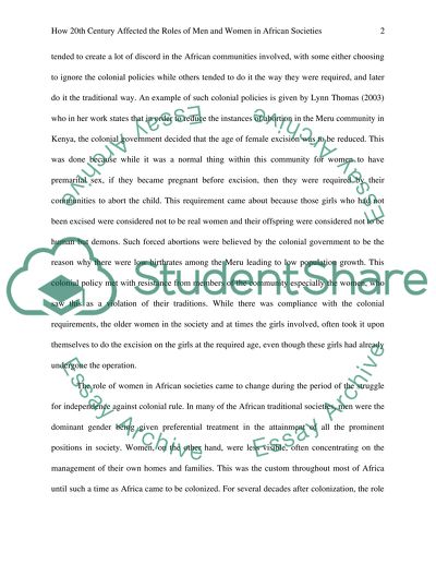 How 20th Century Affected the Roles of Men and Women in African Societies