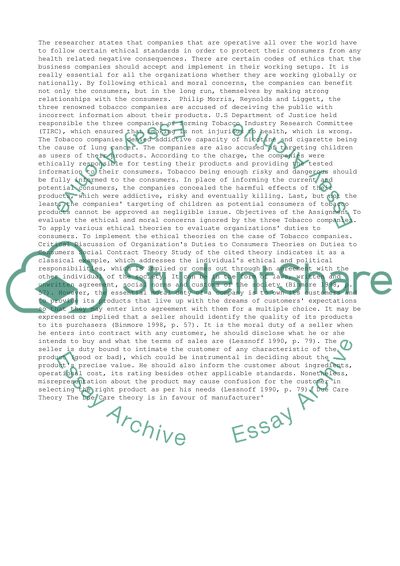 The ethical and moral concerns ignored by the three Tobacco companies