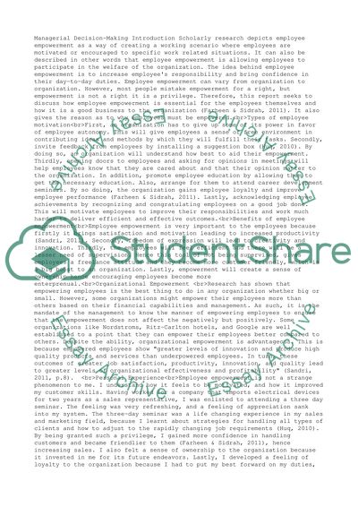 Managerial Decision Making