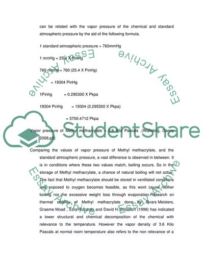 General Stipulations on Storage of Methyl Methacrylate