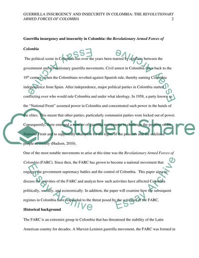 Guerilla insurency and insecurity in Colombia: the Revolutionary Armed Forces of Colombia