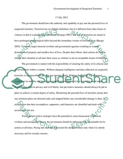 Government Investigation of Suspected Terrorists