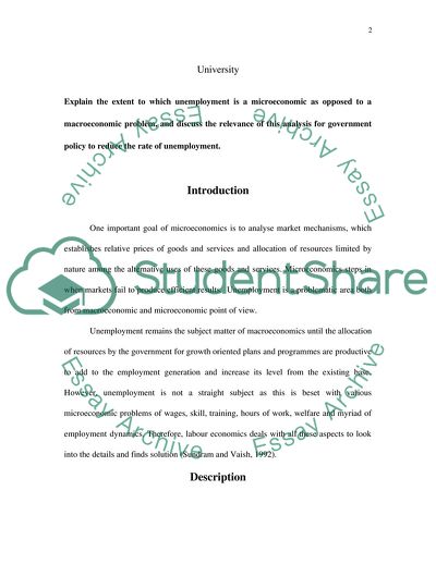 The Extent to Which Unemployment Is a Microeconomic As Opposed To a Macroeconomic Problem