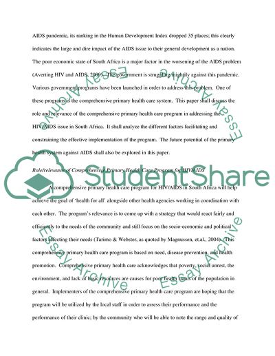 Comprehensive Primary Health Care System for HIV/AIDS in South Africa