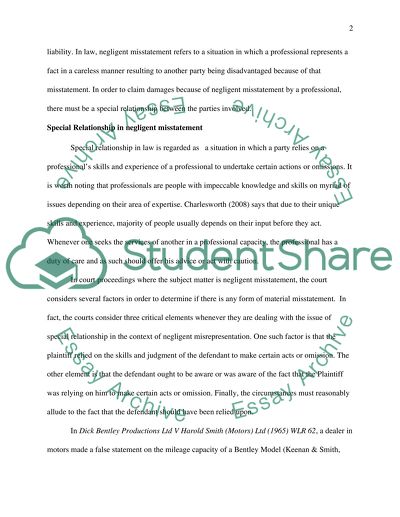 Special Relationship in Negligent Misstatement