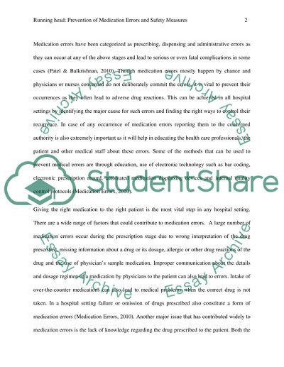 Prevention of Medication Errors and Safety Measures