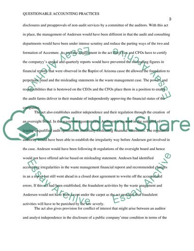 Arthur Anderson: Questionable Accounting Practices