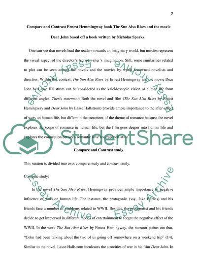 The Sun Also Rises by Ernest Hemmingway and Dear John by Nicholas Sparks