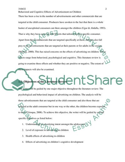 Behavioral and Cognitive Effects of Advertisement on Children