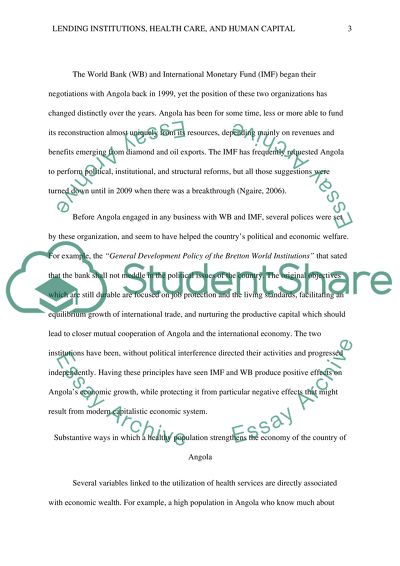 Lending Institutions, Health Care, and Human Capital (Country of Angola)