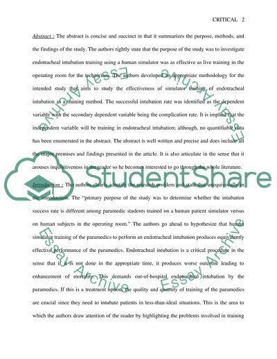 Effectiveness of Human Simulation on Paramedic Students Endotracheal Intubation