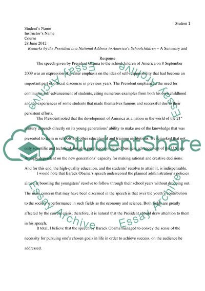 Speech by the President in a National Address to Americas Schoolchildren