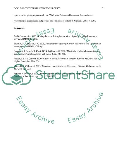 The Documentation Related to Surgery and Requirements Associated with Confidentiality