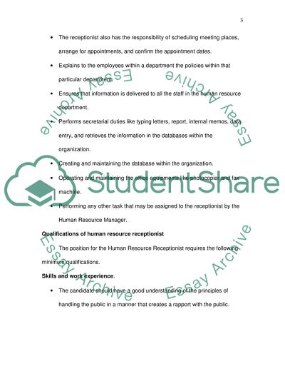 Human Resources Receptionist