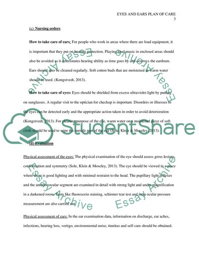 Eyes and Ears Plan of Care