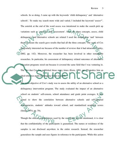 Analysis of Assessment of an Alternative Education Program for At-Risk Delinquent Youth Study by Cox