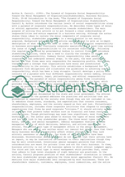 The pyramid of corporate social responsibility - article review