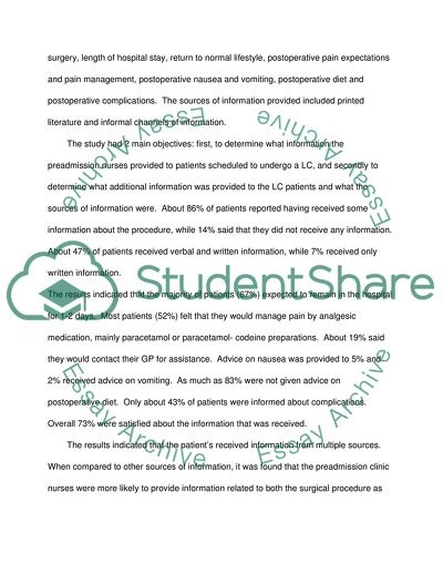 Critique of Article about Adult Nursing