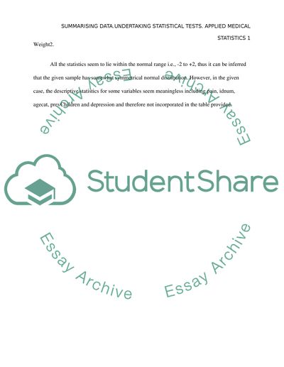 SUMMARISING DATA.UNDERTAKING STATISTICAL TESTS. APPLIED MEDICAL STATISTICS