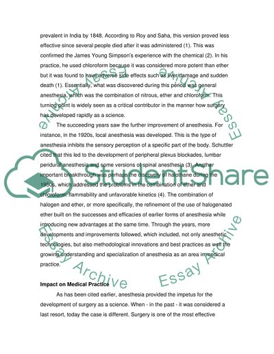 The Development of Anaesthesia