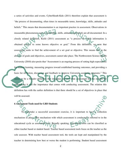 Function of 6 Standardized Assessment Tools by LBD Students