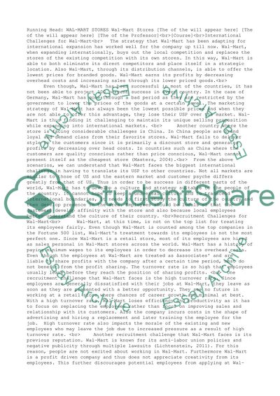 International and Recruitment Challenges for Wal-Mart