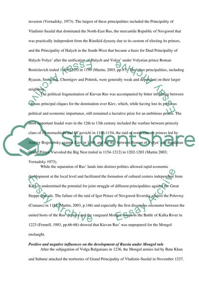 Influence of the Mongol Rule on Russia in the 13-15th Centuries