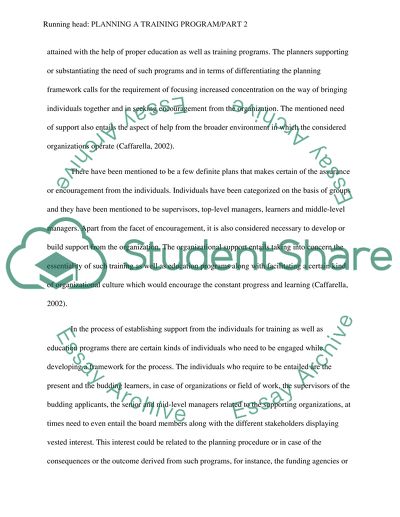 Planning a Training Program