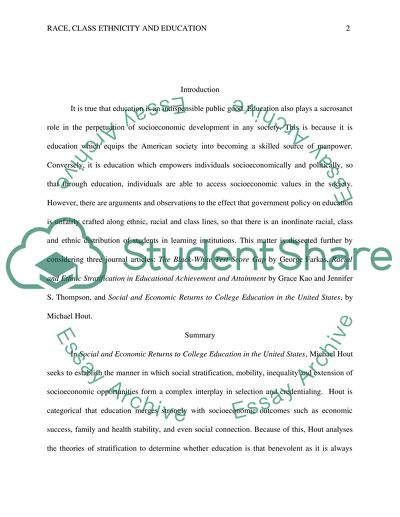 Race, Class Ethnicity and Education