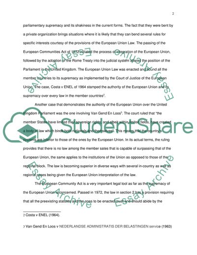 United Kingdom Parliamentary Supremacy since Joining European Union