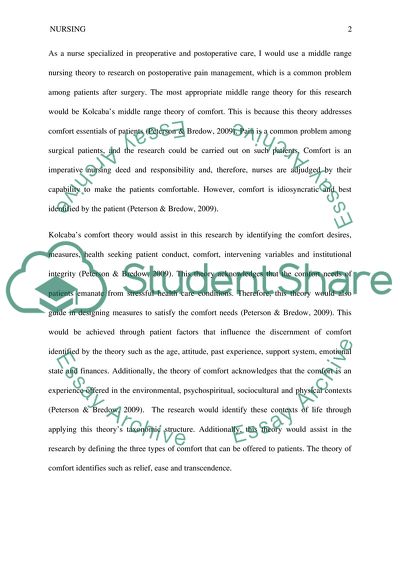 Application of Kolcabas Middle Range Theory of Comfort in Research