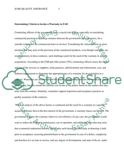 (FAR) Quality Assurance