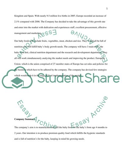 International Business - Baby Food Company