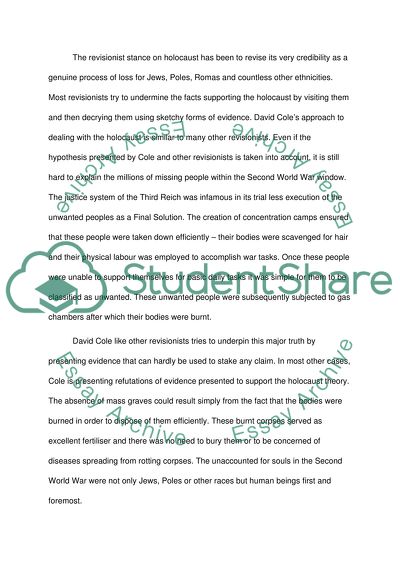 Hypothesis Concerning Holocaust Presented by David Cole