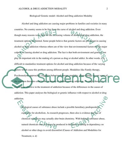 Biological/ Genetic model (Alcohol and Drug addiction Modality)