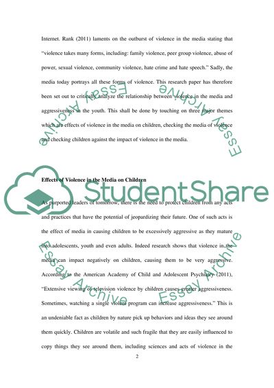 Violence in the Media and Subsequent Aggression among the Youth
