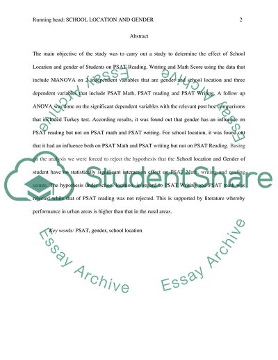 The Effect of School Location and Gender of Students on PSAT Reading, Writing and Math Score