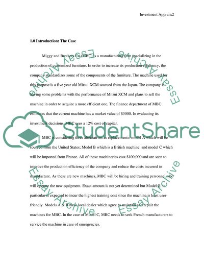 Investment Appraisal for Miggy and Brothers Co