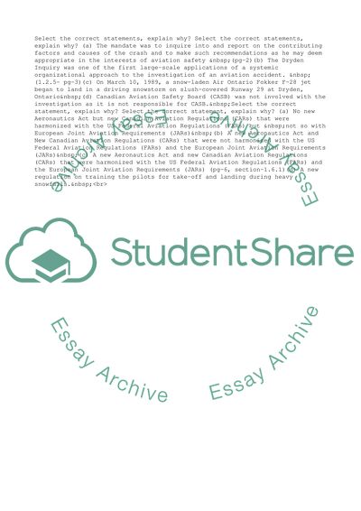 The Canadian Aviation Regulations: Flight Safety