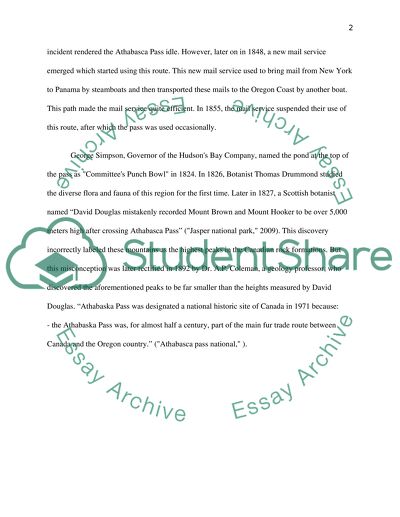 Athabasca Pass Canadian National Historic Site Paper