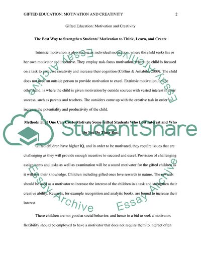 Gifted Education: Motivation and Creativity